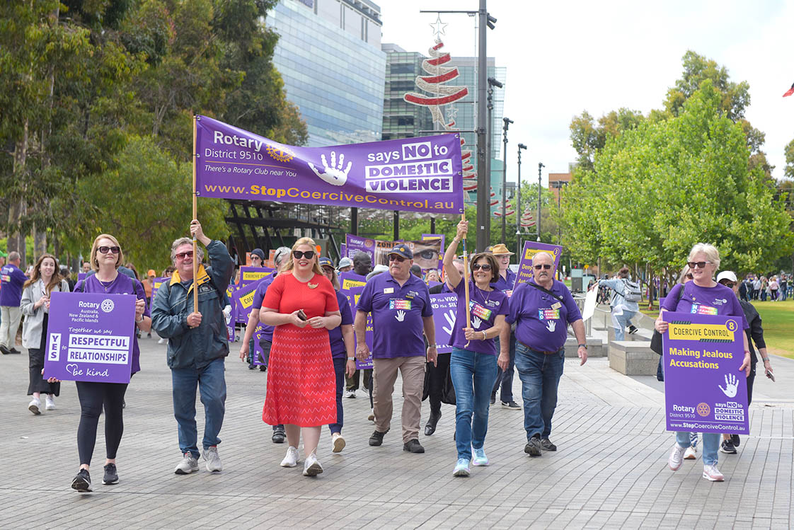 ... and they're off - Rotary District 9510 leads the Walk against Domestic Violence out of Victoria Square
